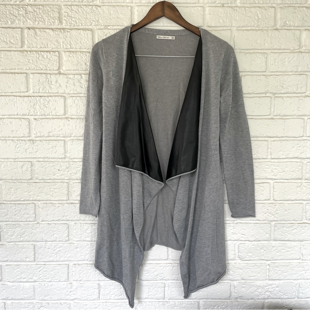 Zara Knit leather accent open front cardigan size M